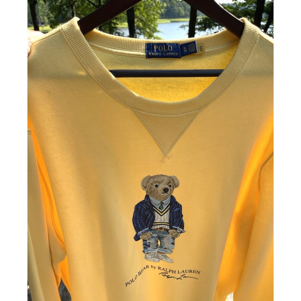 Vtg Polo Ralph Lauren Polo Bear Sweatshirt Classic Yellow Crewneck Mens Size XL